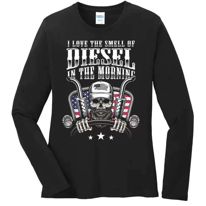 Funny Truck Driver Gift For I Love The Smell Of Diesel Ladies Long Sleeve Shirt