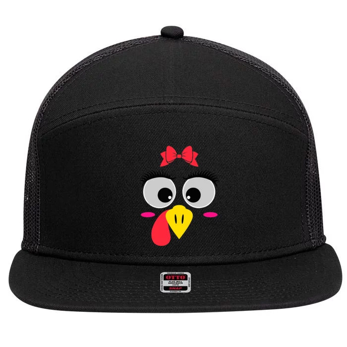 Funny Thanksgiving Day Turkey Face Red Bow Costume 7 Panel Mesh Trucker Snapback Hat