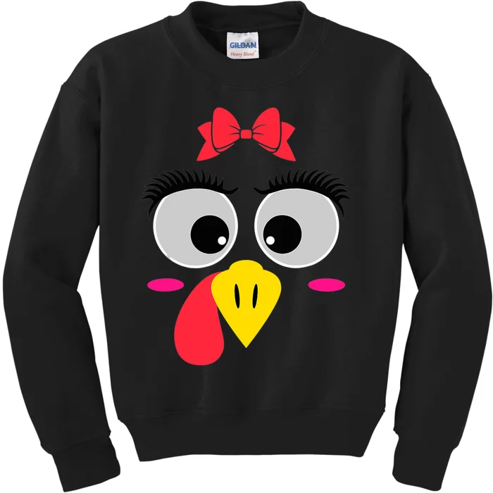 Funny Thanksgiving Day Turkey Face Red Bow Costume Kids Sweatshirt