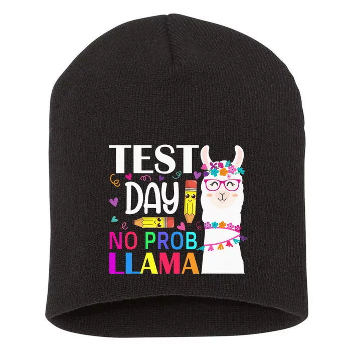 funny Test Day No Prob-llama Llama Teacher Short Acrylic Beanie