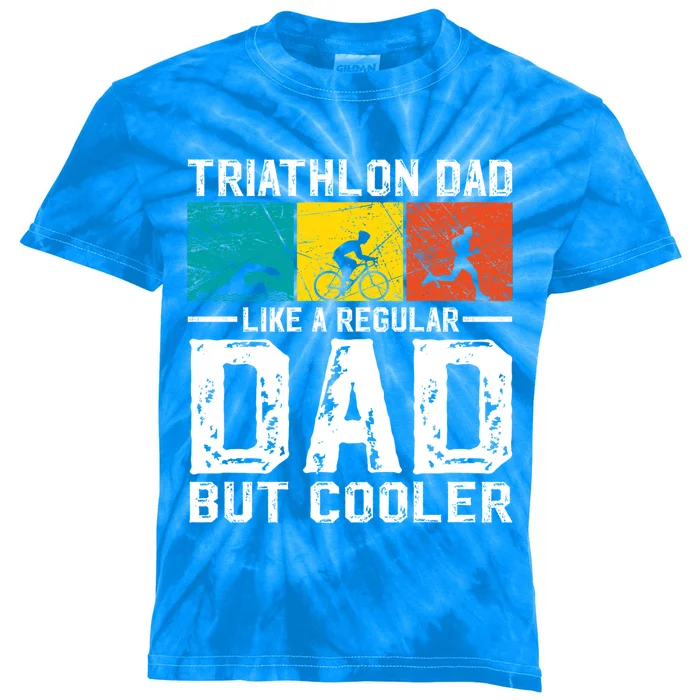 Funny Triathlon Design Dad Swim Bike Run Triathletes Gift Kids Tie-Dye T-Shirt