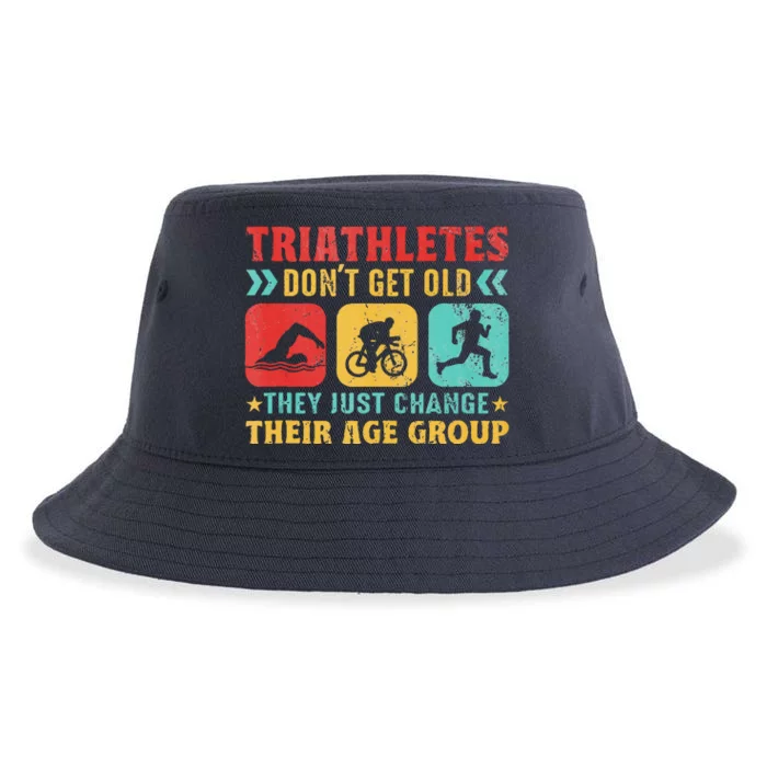 Funny Triathlon Design Triathletes Swim Bike Run Sustainable Bucket Hat