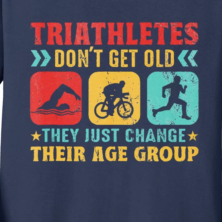 Funny Triathlon Design Triathletes Swim Bike Run Kids Long Sleeve Shirt