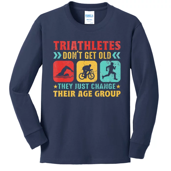 Funny Triathlon Design Triathletes Swim Bike Run Kids Long Sleeve Shirt