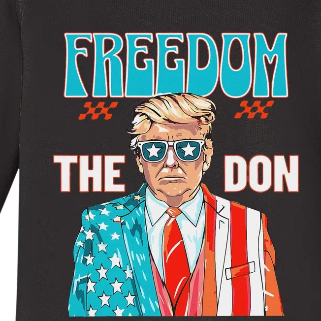 Freedom The Don Patriotic July 4th Trump Design Baby Long Sleeve Bodysuit