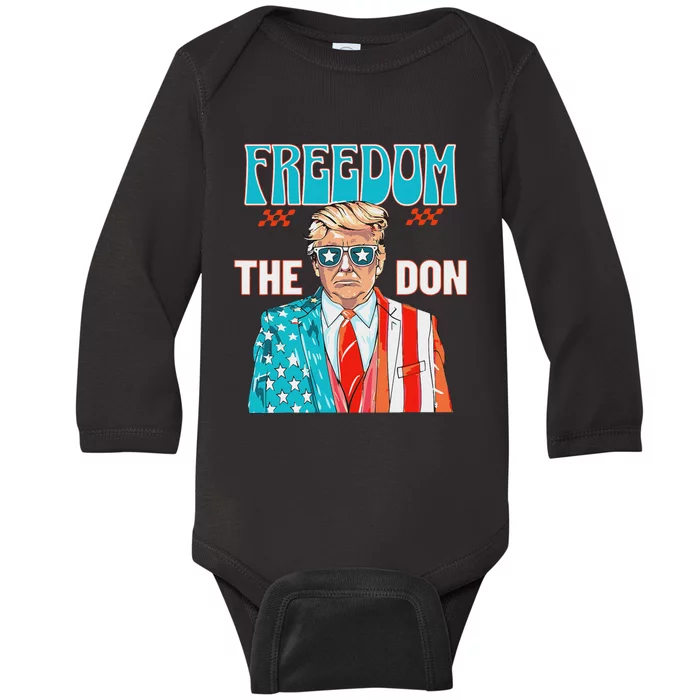 Freedom The Don Patriotic July 4th Trump Design Baby Long Sleeve Bodysuit