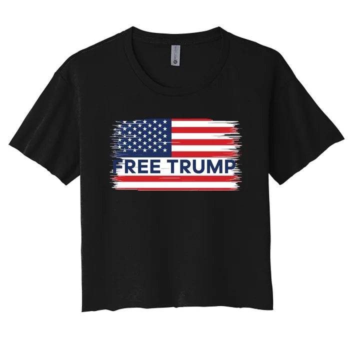 Free Trump Distressed Flag Women's Crop Top Tee