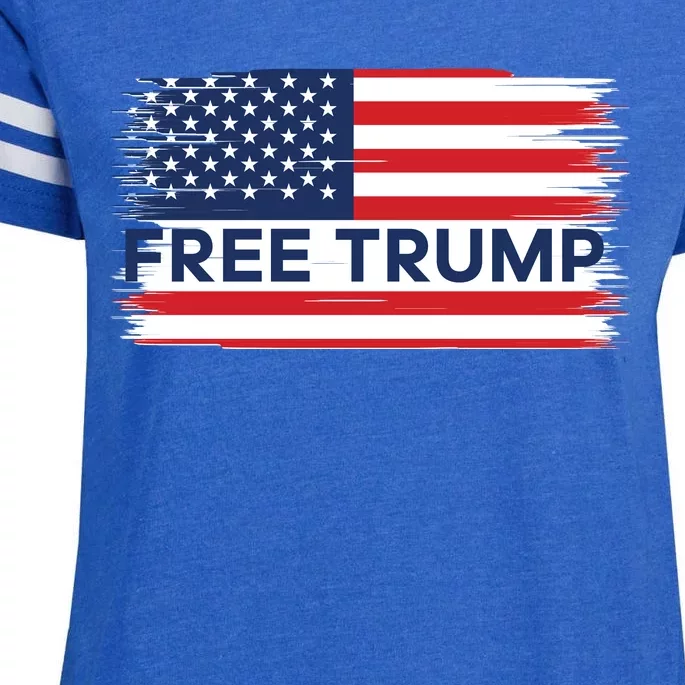 Free Trump Distressed Flag Enza Ladies Jersey Football T-Shirt