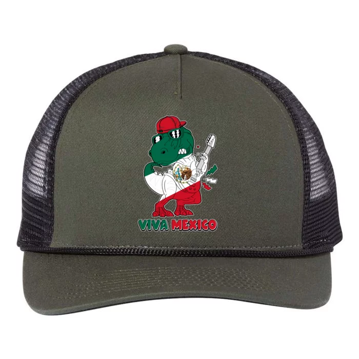 Funny Trex Dinosaur Viva Mexico Retro Rope Trucker Hat Cap