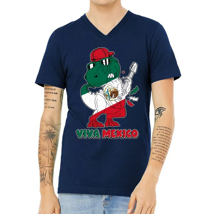 Funny Trex Dinosaur Viva Mexico V-Neck T-Shirt