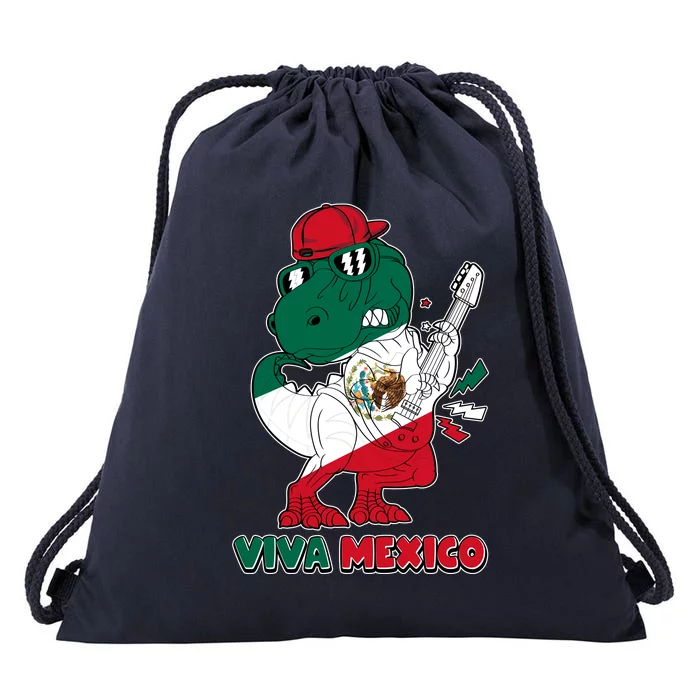 Funny Trex Dinosaur Viva Mexico Drawstring Bag