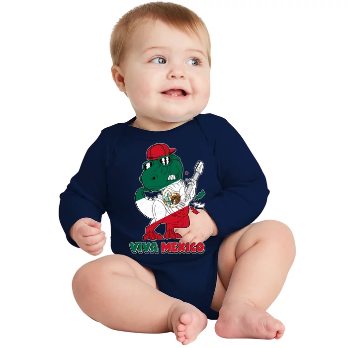 Funny Trex Dinosaur Viva Mexico Baby Long Sleeve Bodysuit