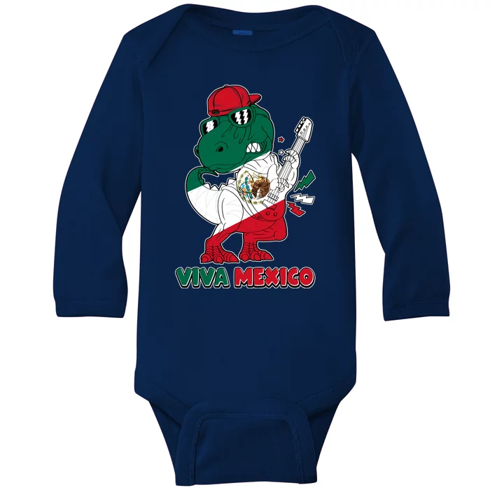 Funny Trex Dinosaur Viva Mexico Baby Long Sleeve Bodysuit