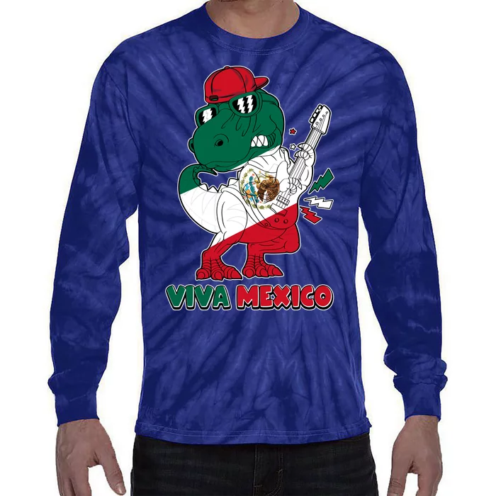 Funny Trex Dinosaur Viva Mexico Tie-Dye Long Sleeve Shirt