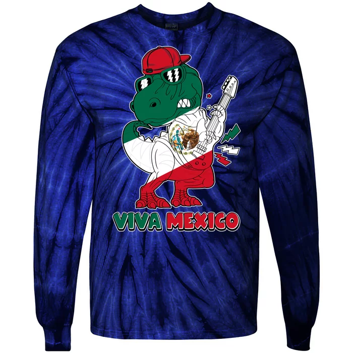 Funny Trex Dinosaur Viva Mexico Tie-Dye Long Sleeve Shirt