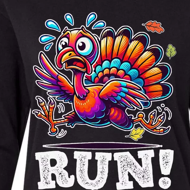 Funny Turkey Day Run Thanksgiving Its Leg Day Turkey Running Womens Cotton Relaxed Long Sleeve T-Shirt