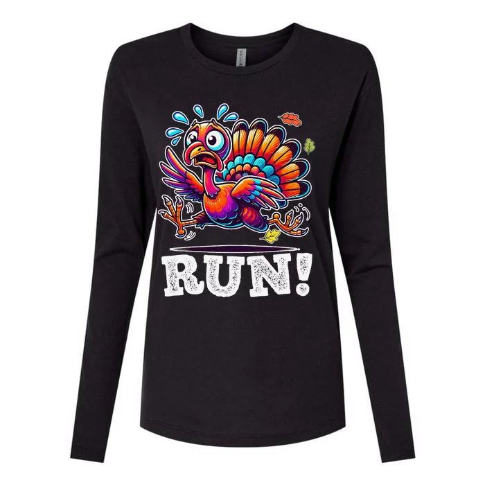 Funny Turkey Day Run Thanksgiving Its Leg Day Turkey Running Womens Cotton Relaxed Long Sleeve T-Shirt