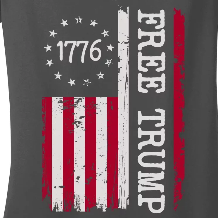 Free Trump Destressed 1776 Betsy Ross USA Flag Women's V-Neck T-Shirt