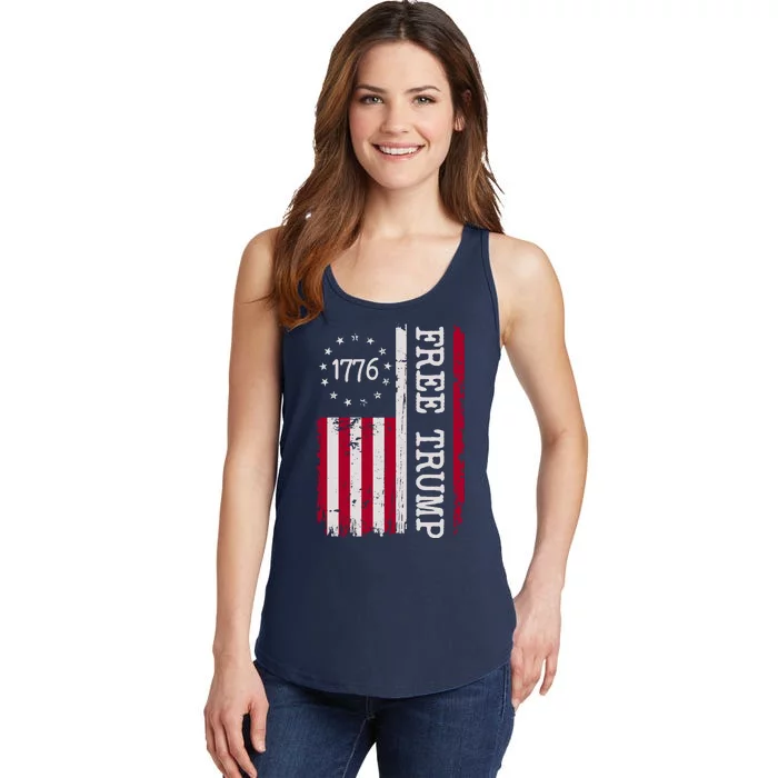 Free Trump Destressed 1776 Betsy Ross USA Flag Ladies Essential Tank