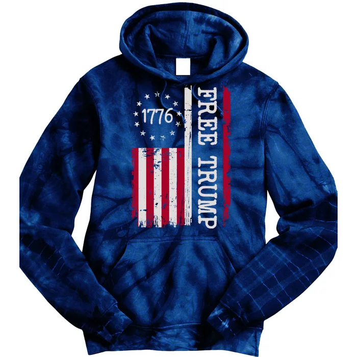 Free Trump Destressed 1776 Betsy Ross USA Flag Tie Dye Hoodie