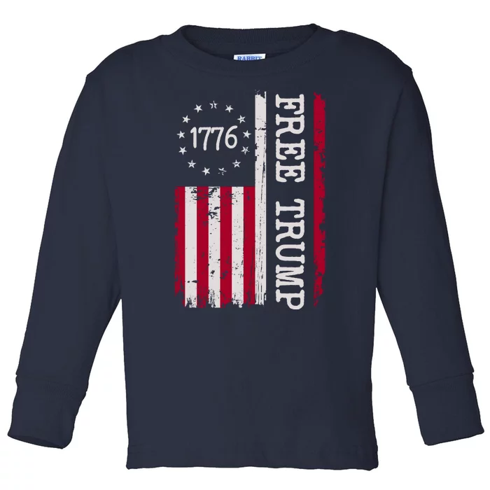 Free Trump Destressed 1776 Betsy Ross USA Flag Toddler Long Sleeve Shirt