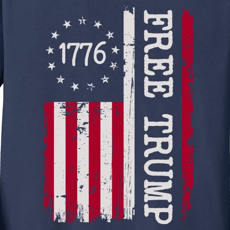 Free Trump Destressed 1776 Betsy Ross USA Flag Kids Long Sleeve Shirt