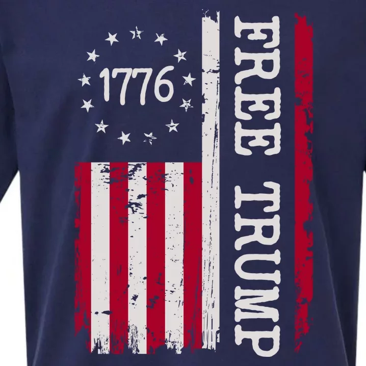 Free Trump Destressed 1776 Betsy Ross USA Flag Sueded Cloud Jersey T-Shirt