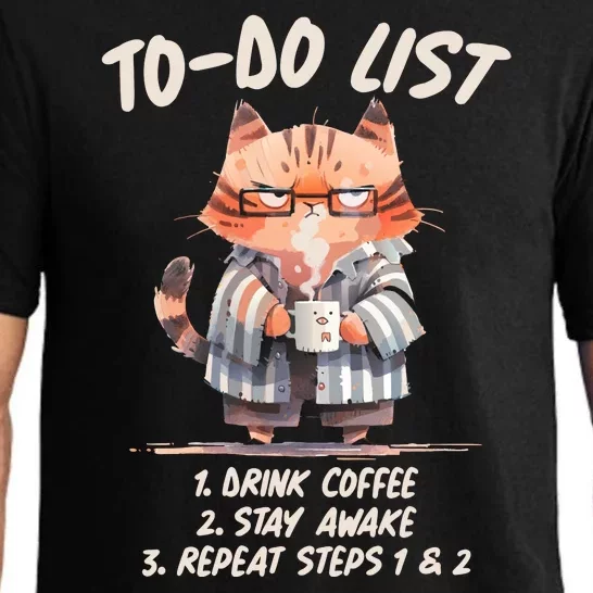 Funny To Do List Grumpy Coffee Cat Pajama Set