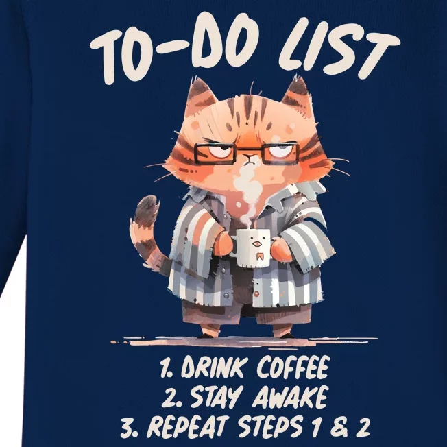 Funny To Do List Grumpy Coffee Cat Baby Long Sleeve Bodysuit