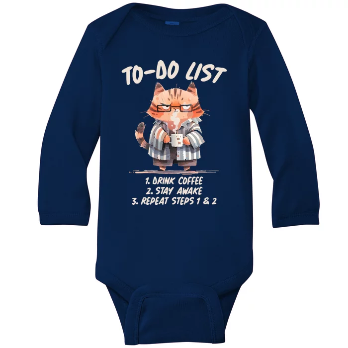 Funny To Do List Grumpy Coffee Cat Baby Long Sleeve Bodysuit