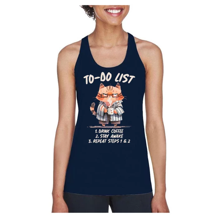 Funny To Do List Grumpy Coffee Cat Women's Racerback Tank