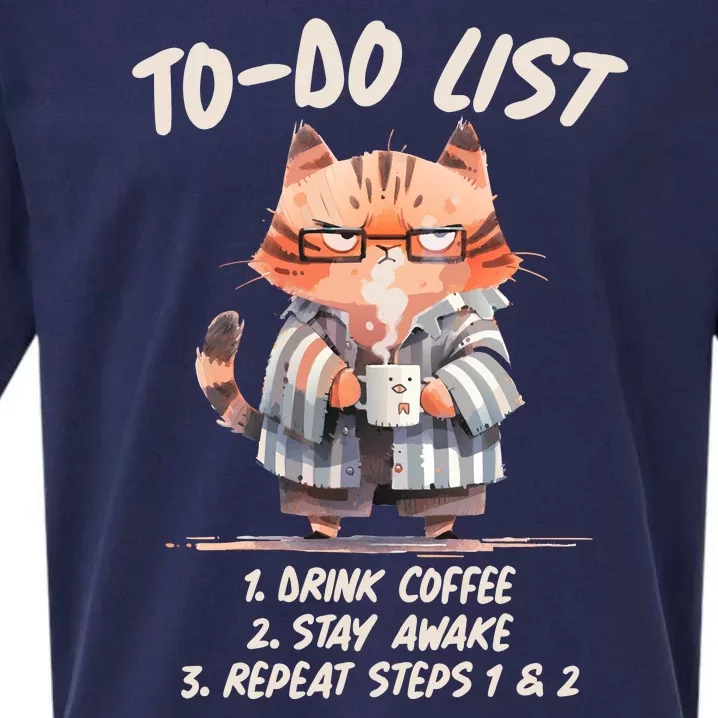 Funny To Do List Grumpy Coffee Cat Sueded Cloud Jersey T-Shirt