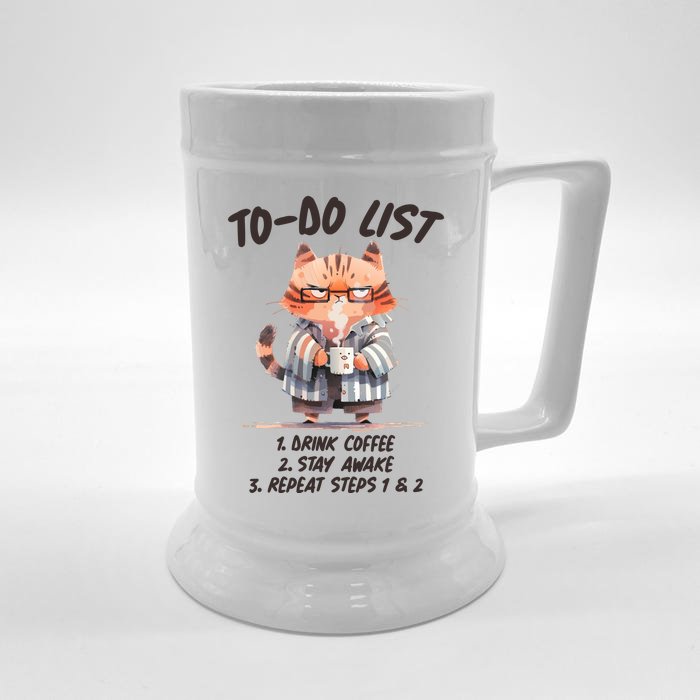 Funny To Do List Grumpy Coffee Cat Front & Back Beer Stein