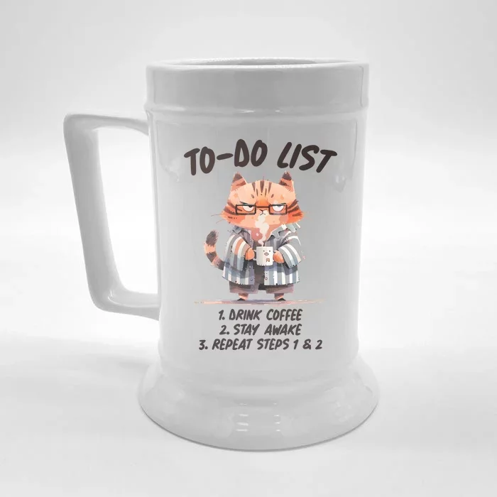 Funny To Do List Grumpy Coffee Cat Front & Back Beer Stein