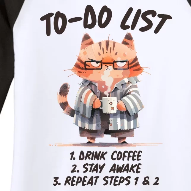 Funny To Do List Grumpy Coffee Cat Women's Tri-Blend 3/4-Sleeve Raglan Shirt