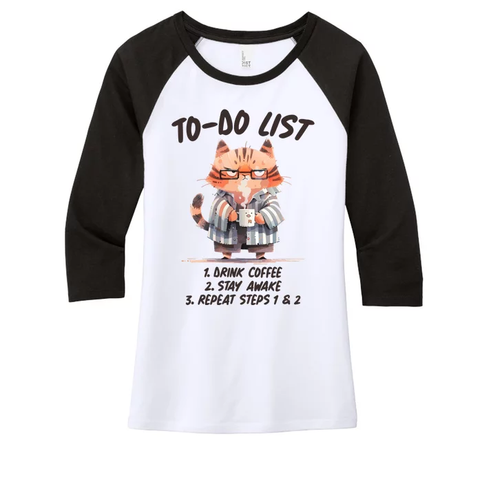 Funny To Do List Grumpy Coffee Cat Women's Tri-Blend 3/4-Sleeve Raglan Shirt