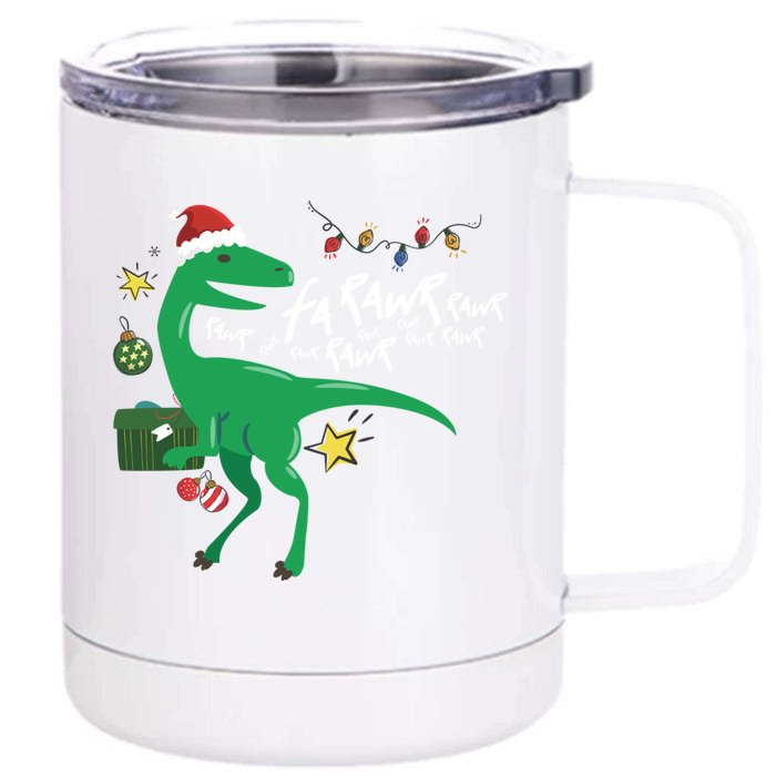 Funny Trex Dinosaur Ugly Christmas Fa Rawr Rawr Funny Gift Front & Back 12oz Stainless Steel Tumbler Cup