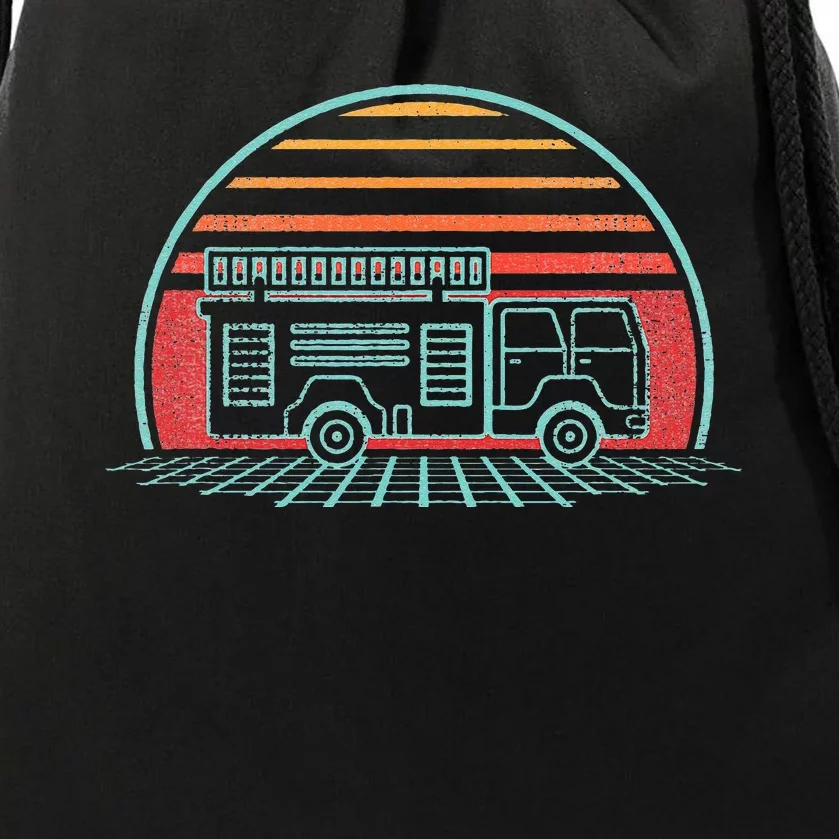 Fire Truck Engine Retro 80s Style Drawstring Bag