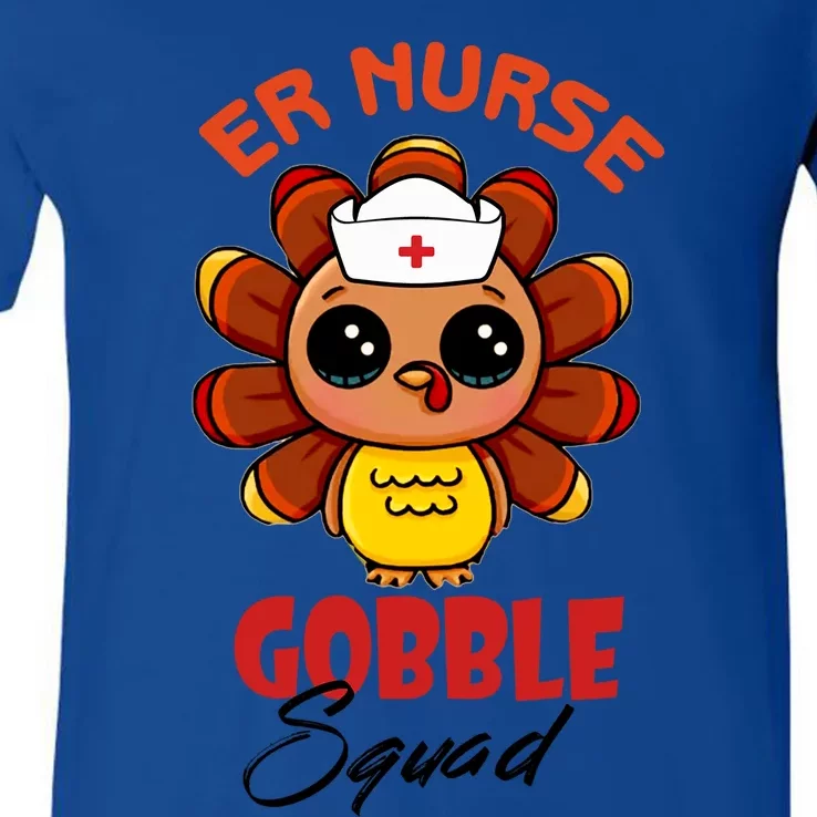 Funny Turkey Er Nurse Gobble Squad Thanksgiving Gift V-Neck T-Shirt