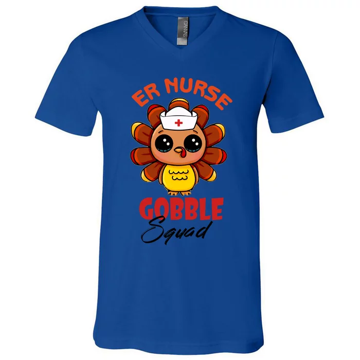 Funny Turkey Er Nurse Gobble Squad Thanksgiving Gift V-Neck T-Shirt