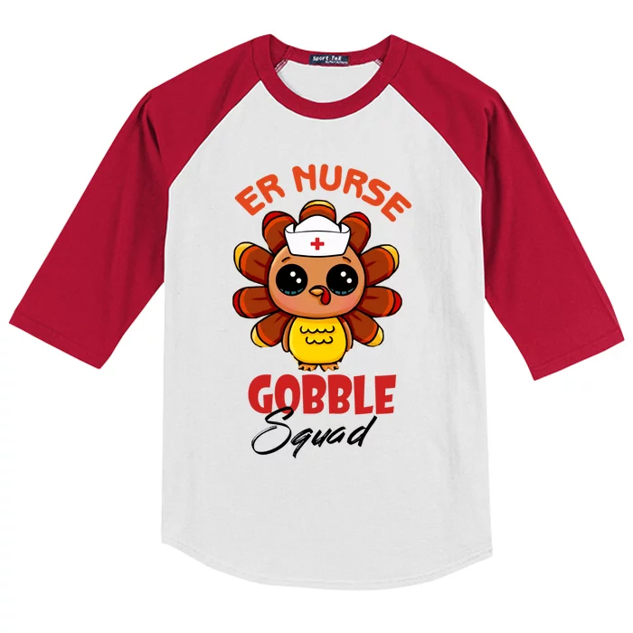 Funny Turkey Er Nurse Gobble Squad Thanksgiving Gift Kids Colorblock Raglan Jersey