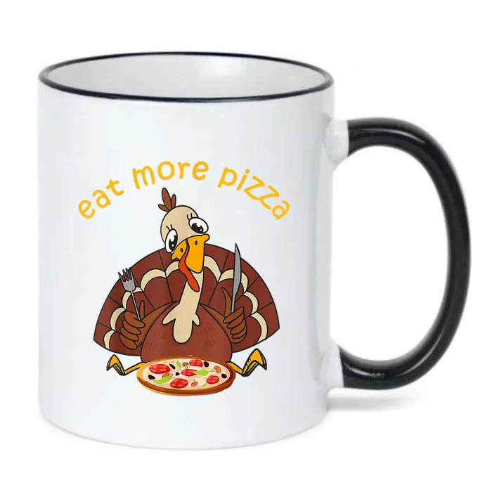 Funny Turkey Eat More Pizza Adult Thanksgiving Pajamas Black Color Changing Mug