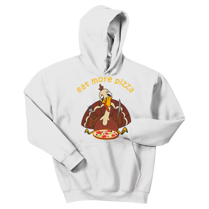 Funny Turkey Eat More Pizza Thanksgiving Pajamas Kids Hoodie