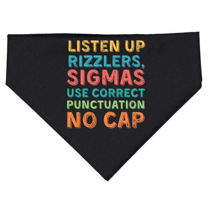 Funny Teacher English Use Punctuation Listen Up Rizzlers USA-Made Doggie Bandana