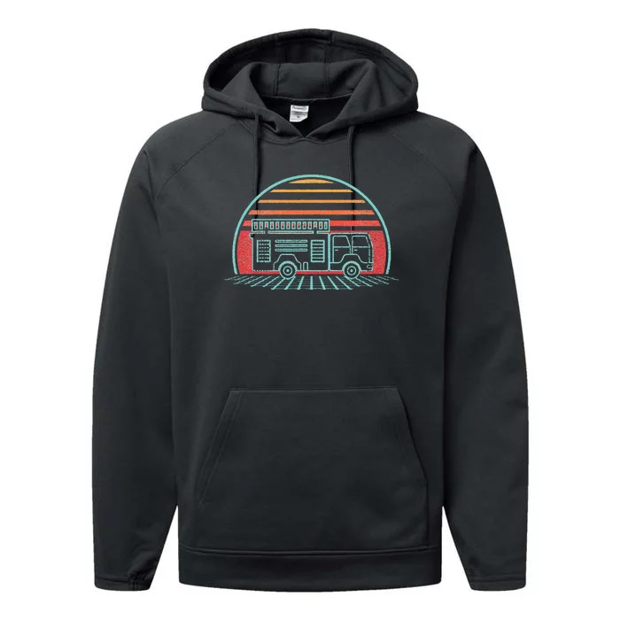 Fire Truck Engine Retro 80s Style Performance Fleece Hoodie