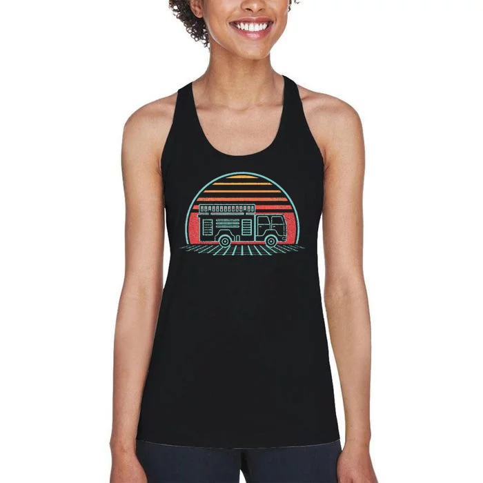 Fire Truck Engine Retro 80s Style Women's Racerback Tank