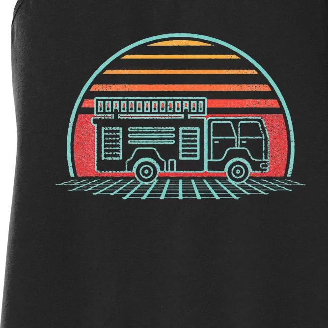 Fire Truck Engine Retro 80s Style Women's Racerback Tank