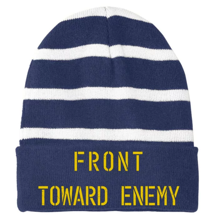 Front Toward Enemy Military Quote Vintage Striped Beanie with Solid Band