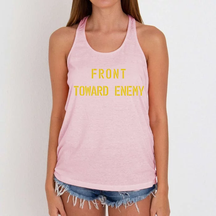 Front Toward Enemy Military Quote Vintage Women's Knotted Racerback Tank