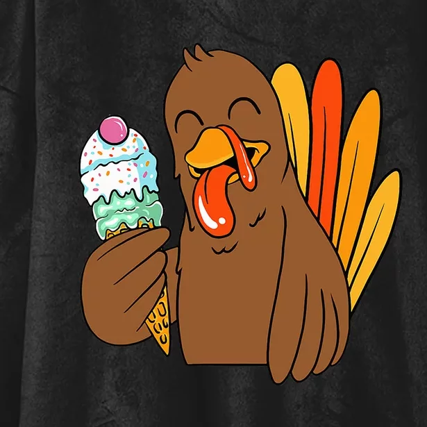 Funny Turkey Eating Ice Cream Thanksgiving Day Fall Hooded Wearable Blanket